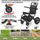 Ultra Lightweight Foldable Adults Wheelchair for Airplane Travel | 21.8 lbs Portable Transport Chair with Attendant Hand Brakes,Flip-Up Armrests, Dual Shock Absorption