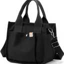 Small Canvas Tote Bag with Zipper, Canvas Multi-Pocket Crossbody Bag Purse Top Handle Satchel Handbags (Black)