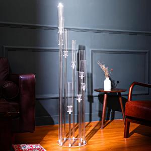 Vesici 4 Pcs 8 Arm Acrylic Candelabra Centerpieces for Tables 49.6 x 11 Inch Candlesticks Holder Clear Acrylic Candle Holder for Wedding Ceremony Floor Home Dinner Party, Fit 0.8" LED Candle