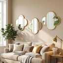DECANIT Decorative Wall Mirrors Set of 3,Gold Clover Hanging Mirrors with Scalloped Frame for Living Room, Bedroom & Entryway, Accent Wall Decor