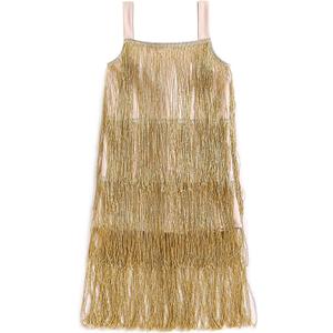 Qiylii Kid Girls Sequin Fringe Tassel Dress Sleeveless Dance Twirly Dresses Sparkly Latin Dress Concert Outfit Gift Children (8-9 Years, Gold)