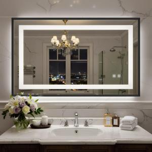 40X24 Inch LED Bathroom Mirror with Lights, Black Frame Frontlit+ Backlit Bathroom Vanity Mirror for Wall, Ultra-Clear Tempered Glass, Shatter-Proof, Anti-Fog and Memory Function, ETL Listed