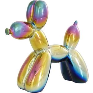 Deco 79 Ceramic Dog Decorative Sculpture Balloon Home Decor Statues with Rainbow Shimmer Finish, 1 Accent Figurines 9", 7"H, Multi Colored