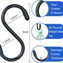 3 Inch Vinyl Coated S Hook,S Hooks for Hanging Plants ,10 Pack Non Slip Heavy Duty S Hooks ,Small Rubber Coated Steel Metal Black Closet S Hook for Hanging Jeans Plants Jewelry Pot Pan Cups Towels
