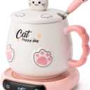 Bgbg Coffee Mug Warmer & Cute Cat Mug Set, Beverage Cup Warmer for Desk Home Office with Three Temperature Up to 140/ 60, Coffee Warmer for Cocoa Milk Tea Water Candle, 8 Hours Auto Shut Off