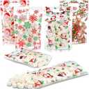 Pasimy 60 Pcs Christmas Bags with Zipper Sealing Candy Bags Bulk Resealable Xmas Treat Bag Christmas Sealing Bag with Handle Plastic for Xmas Winter Holiday Party Candy Small Gift Wrapping Supply