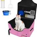 Petskd High Sides Portable Travel Litter Box for Cats with Lid and 10 pcs Liner Bags, Light Weight and Leak-Proof for Road Trips, Hotel Stays, Car Travel(Pink)