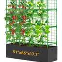 65" Cucumber Planter with Trellis for Climbing Plants Outdoor, Metal Garden Trellis for Raised Bed, Plant Support Structures with Netting for Cucumbers Tomatoes Beans Peas (50 * 17 * 65inch(L*W*H)