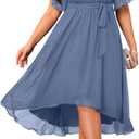 Plus Size Dresses Wedding Guest - Formal Cocktail Chiffon V Neck Short Sleeve High Low Dress Curvy Women (16 Plus, Dusty Blue)