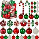 Christmas Tree Ornaments, Green Red White Christmas Ball Ornaments Set of 60 Pack Shatterproof Plastic Xmas Decorations for Home Party Tree
