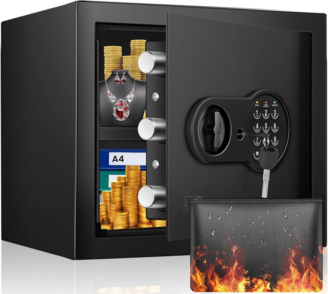 1.6 Cu Ft Home Safe Fireproof Waterproof, Fireproof Safe with Fireproof Document Bag, Programmable Keypad & Removable Shelf, Digital Home Security Safe Box for Money Firearm Medicines Valuables
