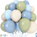 Sage Green and Blue Balloons, 35PCS Olive Green Dusty Blue Beige Cream Latex Balloon, Baby Boy Shower Balloons for Kids Rabbit Theme Baby Shower Birthday Boho Bridal Wedding Party Decorations Supplies