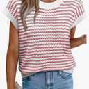 EVALESS Women's Sweater Vest Striped Pullover Tank Top Round Neck Cap Sleeve Lightweight 2025 Summer Casual Clothes M