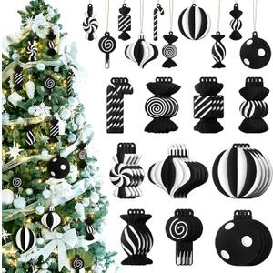 40 Pcs Black and White Christmas Tree Ornaments PVC Xmas Candy Cane Lollipop Ornament Christmas Hanging Decors Birthday Party Decoration Crafts for Holiday Xmas Tree Party (Novel Style)