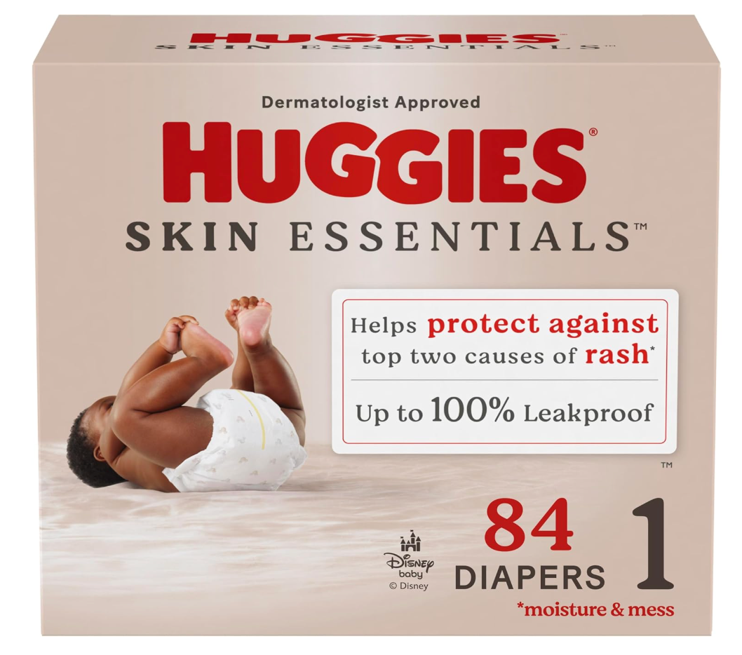 Huggies Size 1 Diapers, Skin Essentials Baby Diapers, Size 1 (814 lbs), 84 Count