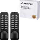 Pure Mechanical Keyless Entry Keypad Door Knob Lock,Double-Sided Combination&Handle for Front Gate,Auto Locking,Interior Exterior Push Button Code&Lever Set for Fence,No Battery(Matte Black)