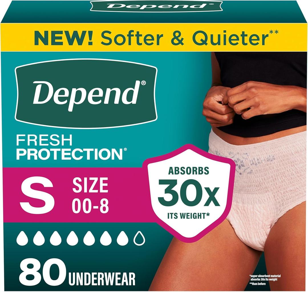Depend Fresh Protection Adult Diapers, Incontinence Underwear for Women, Disposable, Maximum, Small, Blush, 80 Count (2 Packs of 40)