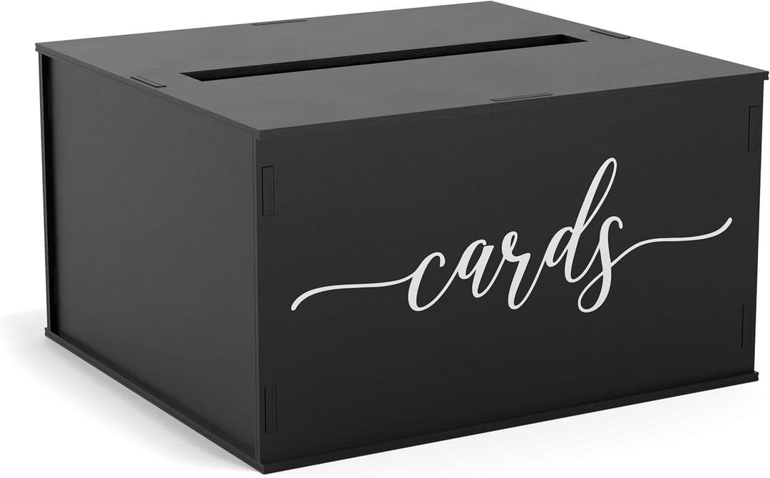 Heather & Willow Rustic Wooden Card Box with Lid | Wedding & Baby Shower Decoration - Black