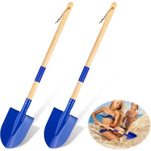 2 Pack Beach Shovels for Kids, 27.2" Long Detachable Kids Shovel with Wood Handle Metal Spade Sand Shovels for Digging Sand Gardening Beach Play Tool for Kids Adults Gifts (Blue)
