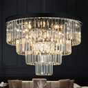 Crystal Chandeliers for Dining Room Lights Fixture Over Table, 15 Lights Black Modern Chandeliers for Living Room, 4-Tier Round Crystal Lighting Fixtures for Bedroom Entryway Kitchen Island D24 Inch
