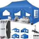 COBIZI 10x20 Pop Up Canopy with 6 Sidewalls, Conical Party Tent 10x20 with 3 Adjustable Height Waterproof, UV-Resistant with Carry Bag, Sandbag, Stake, Ropes for Parties, Commercial (Frame Upgraded) (Light Blue)