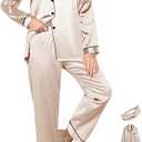 Womens 3Pcs Satin Pajamas Set Silk Pajama Sets XS-3XL Long Silky Pj Sets Nightwear Pjs Set Sleepwear Loungewear, Size 3XL