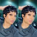 Pixie Wigs for Black Women Human Hair Short Curly Pixie Cut Wigs For Black Women Full Machine Made Wig Glueless Wig None Lace Front Wig Pixie Curly Black 1B (Black 39)