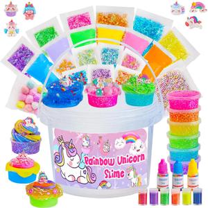 Crystal Clear Slime Kit with 36 Add-ins & 17 FL OZ Premade Base - DIY Rainbow Slime Making Kit in Bucket for Kids, Gift for Girls and Boys Ages 8-12, Party Favors for Birthday, Easter, Halloween, Medium