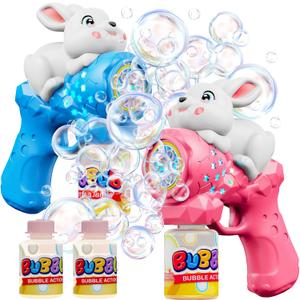 Bunny Bubble Gun for Kids, 2 Pack Rabbit Bubble Machine for Toddler W/LED Lights, 12000+ Bubble/Min, 360 Leak-Proof Bubble Blower Blaster Toy, Outdoor Summer Play, Easter, Wedding & Birthday Gifts