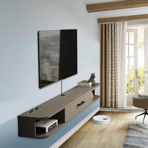 Pmnianhua Floating TV Stand,55'' Wall Mounted Floating TV Shelf for TVs up to 60 inches,Floating TV Unit with Shelves for Gaming Consoles Small Spaces Apartments Bedroom (Light Grey Oak) (55.11IN)