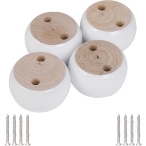 4pcs 40mmx67mm White Eucalyptus Wood Round Bun Furniture Feet Sofa Cabinet Couch Leg