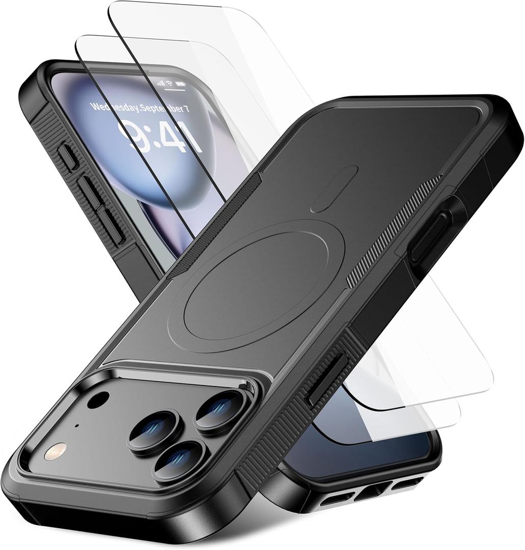 Magnetic for iPhone 17 Pro Max Case [Compatible with MagSafe] [Shockproof] [Heavy Duty Protection] Pocket-Friendly & Tough Non-Slip Protective Phone Cover for iPhone 17 promax 6.9", Black