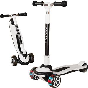 Kick Scooter for Kids Ages 3-12, 5 Adjustable Height Foldable Scooter with 3 LED Light Wheels, Outdoor Activities for Toddlers Boys Girls, Max Load up to 165 lbs (Black and White)