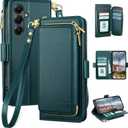 DJBEAR for Samsung Galaxy S25 Wallet Case for Men & Women, All-in-One Flip Folio Cover with 9 Card Slots, Zipper Pocket, Detachable Wrist Strap, Full Body Protection for Samsung S25 Sea Green