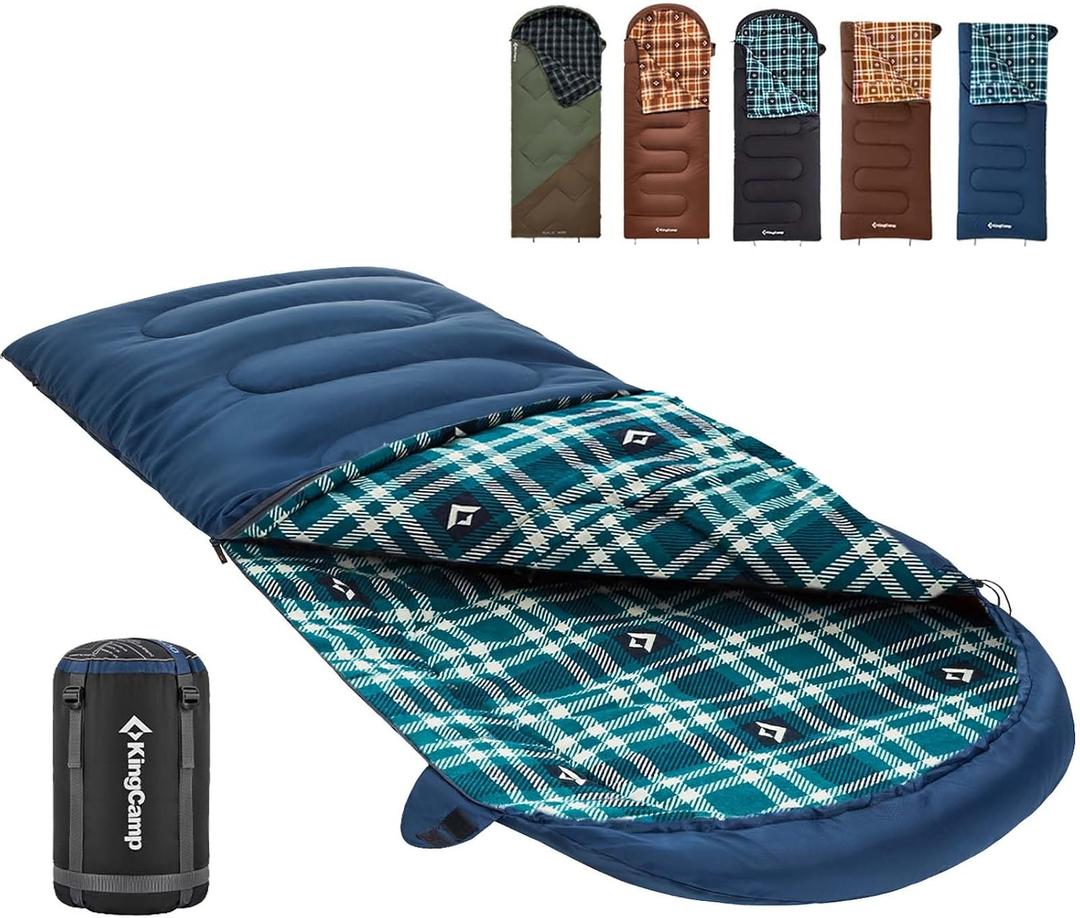 KingCamp Sleeping Bag for Adults, Cold Weather & Warm XL Big and Tall Flannel Sleeping Bags with Compression Sack Portable Waterproof Essentials Gear Accessories for Outdoor Camping, Left Zip