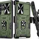 VEGO for Galaxy S24 Ultra Case with Kickstand, Slide Camera Lens Protector & Rugged Belt Clip Holster Full-Body Drop Tested Protective Cover for Samsung S24Ultra 6.8 Inch - Army Green