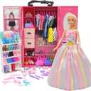 161 PCS 11.5 Inch Girl Doll Closet Wardrobe with Clothes and Accessories Including Wardrobe Shoes Rack Clothes Dress Swimsuits Shoes Hangers Crown Necklace and Other Accessories
