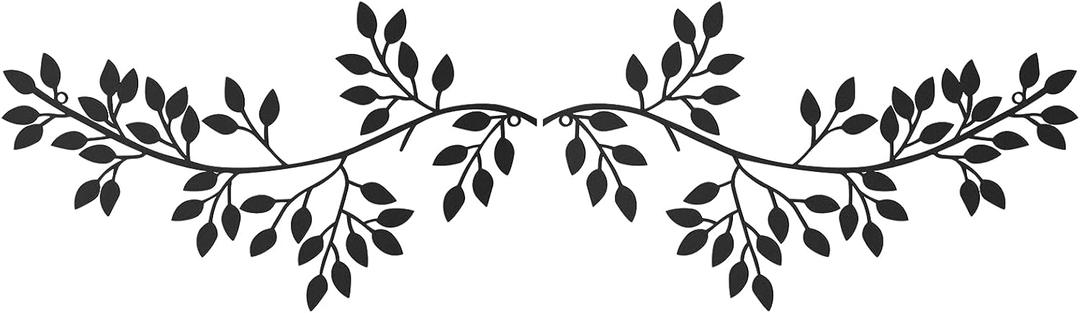 Hotop 2 Pieces Metal Tree Leaf Wall Decor Vine Olive Branch Leaf Wall Art Wrought Iron Scroll Sculptures Above the Bed, Living Room, Outdoor Decoration (Classic Style,Black)