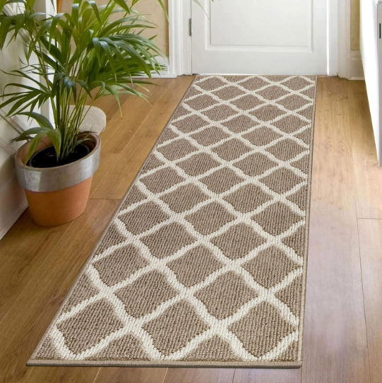 SHACOS Washable Runner Rugs 20"x59" Entryway Runner Rug Kitchen Doorway Non Slip Rubber Backing Trellis Rug Runners Laundry Room Hallway Runner Rug, Beige