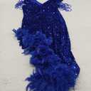 Cololura Women Sexy Elegant Sequin V Neck Tassel Mermaid Bodycon Formal Party Gowns Evening Maxi Dress L Feather Blue