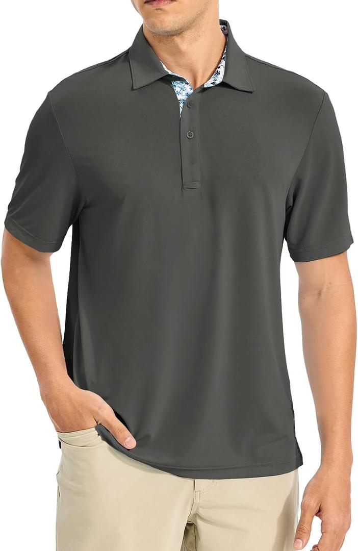 TBMPOY Men's Polo Shirts Short Sleeve 3-Button Golf Moisture Wicking Athletic Tennis T-Shirts Casual Collared Shirt (X-Large, Grey)