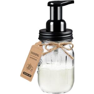 Amolliar Mason Jar Foaming Soap Dispenser, Rustproof Stainless Steel Lid,BPA Free Pump, Waterproof Labels, Rustic Farmhouse Decor, Refill Hand Soap Dispenser for Bathroom, Vanity, Kitchen, Countertop (1 Pack, Black)