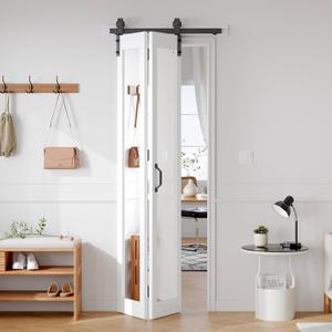 FREDBECK Bifold Barn Doors 30x84 with Mirror for Closet,Fit 26"-28" Opening