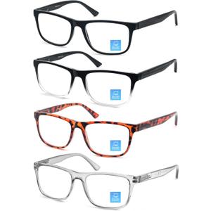 Blue Light Blocking Reading Glasses Men Large Oversized Square Readers Wide fit Cheaters for Men W/Big Head/Large Face (4 Mix Color)