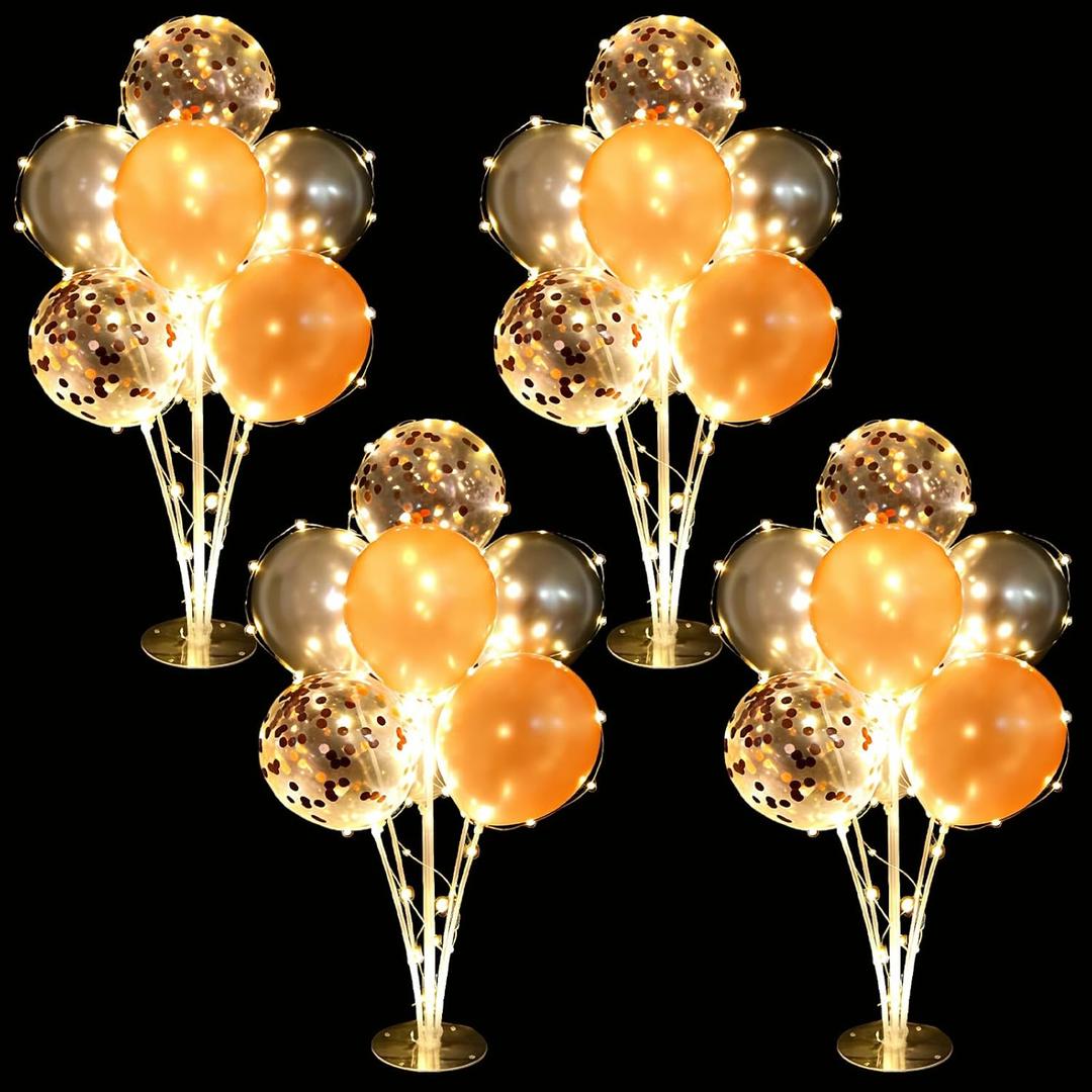 Cicicooie 4 Set Table Balloon Holder Stand Kit Orange with String Light Centerpieces Decorations for Birthday Baby Shower Wedding Anniversary (Gold/Silver/Orange)