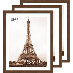 VCK 22x28 Picture Frame 3 Pack, Brown Wood Poster Frame with Exclusive Wood Grain, Wall Mounting Hanging
