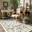 Floral Area Rugs 3x5 Small Thin Entryway Rug - Vintage Boho Washable Non-Slip Living Room Carpet Soft Low Pile Bedroom Floor Mat Indoor Home Decor for Dining Room Playroom Farmhouse, Beige/Green/Multi