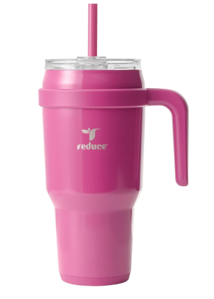 REDUCE 40 oz Stainless Steel Tumbler with Handle - Dual-Wall Vacuum Insulated Travel Mug, Sweat-Proof Lid & Reusable Straw - Keeps Drinks Cold for 24 Hrs, Fits Cupholders, Dishwasher Safe - Sangria