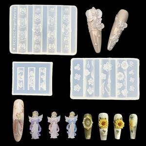 2 x 3Pcs Flower Nail Art Silicone Molds, 3D Floral Charms Kit, Daisy Sunflower Tulip for UV Gel Acrylic DIY Craft Supplies