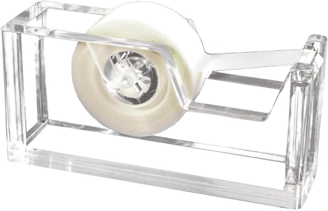 Kantek Clear Acrylic Office Tape Dispenser, Fits Standard 3/4" Refill Rolls, Office Organizer, Desk Accessory, 1.8" x 5.6" x 2.9", Non-Skid Feet for Single Handed Dispensing